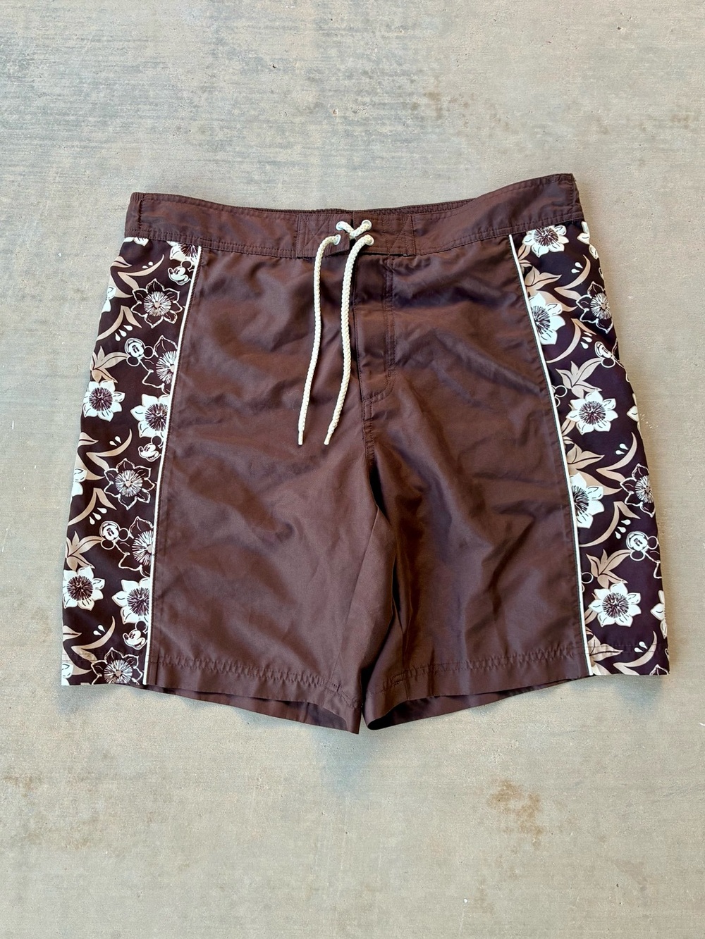 Vintage Disney Mickey Mouse Swim Trunks Board Shorts Brown Size 38